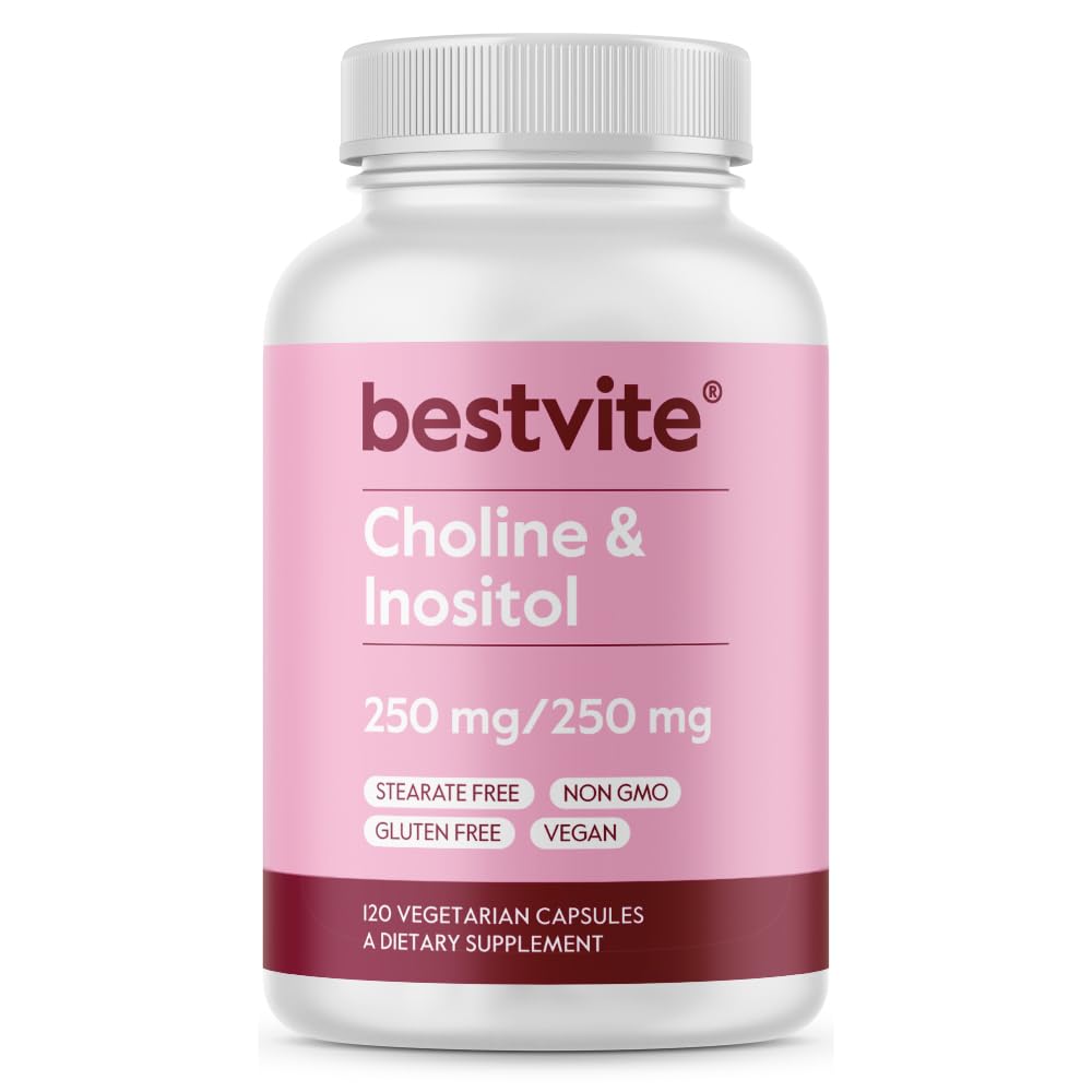 BESTVITE Choline Inositol 500mg (120 vegetariska kapslar) - Inga stearater - Inga fillers - Ingen Dicalciumfosfat - Vegan - Icke GMO - Glutenfri