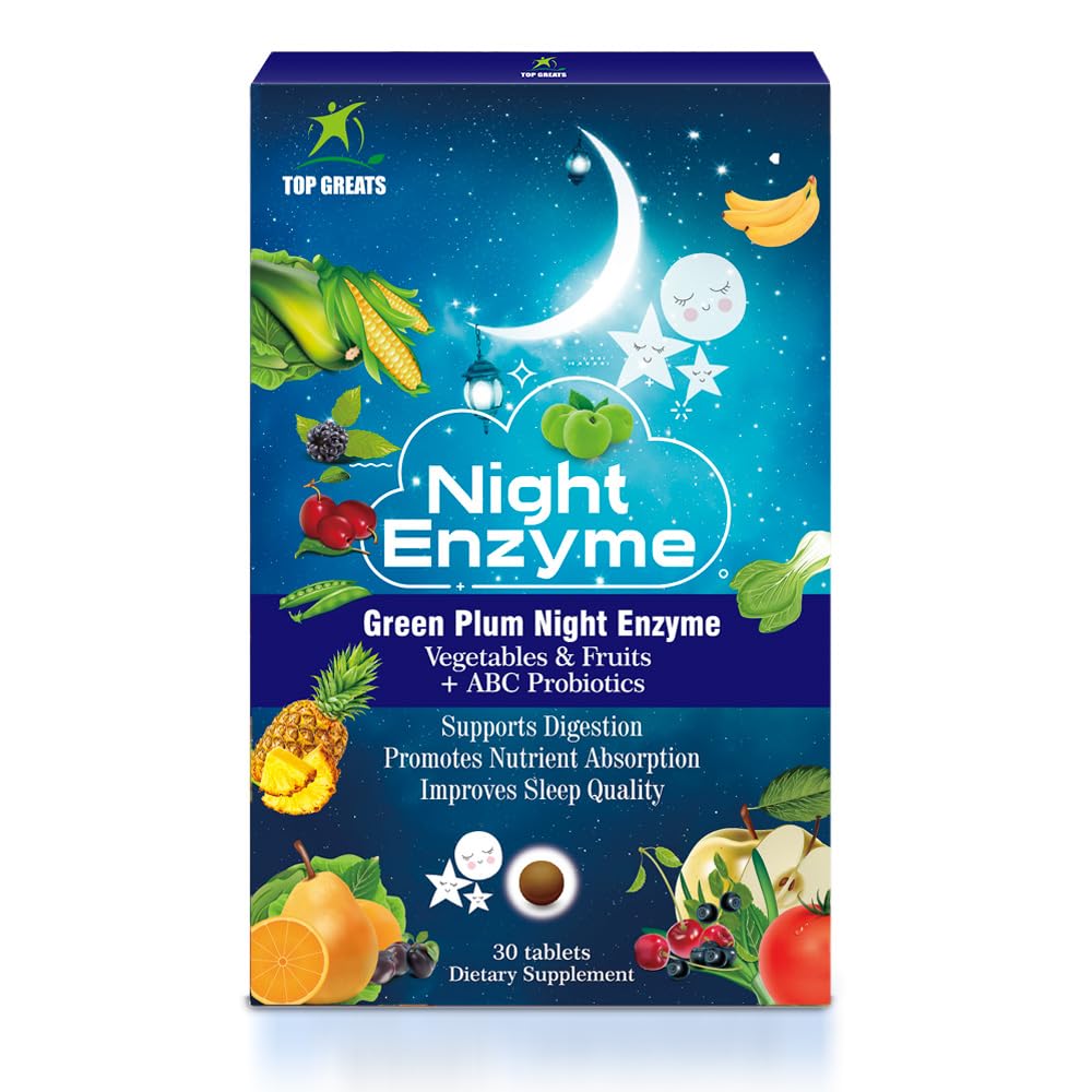 Night Enzyme, Daily Multi Digestive Enzymes, Green Plum Fruit och grönsaker med probiotika, lindring, bättre sömnkvalitet, för män och kvinnor, främja Digestive Health- 60 tabletter