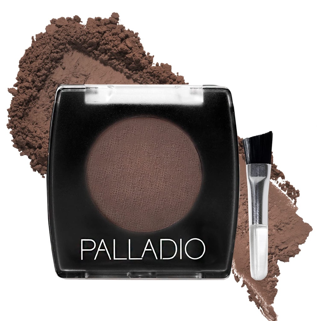 Palladio Brow Powder för ögonbryn, mjuk och naturlig ögonbrynpulver med Jojoba Oil & Shea Butter, hjälper till att förbättra och definiera webbläsar, kompakt storlek för handväska eller resor, Inkluderar Applicator Brush, Dark Brown