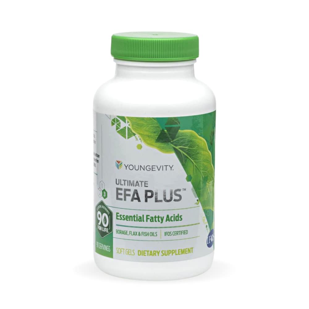 Youngevity Ultimate EFA Plus - Essential Fatty Acids, 90 Soft Gels - Balanced Fish Oil Formel för hjärta, hjärna, gemensam, hudhälsa - Omega-3, Omega-6, Omega-9 Supplement för optimalt hälsostöd