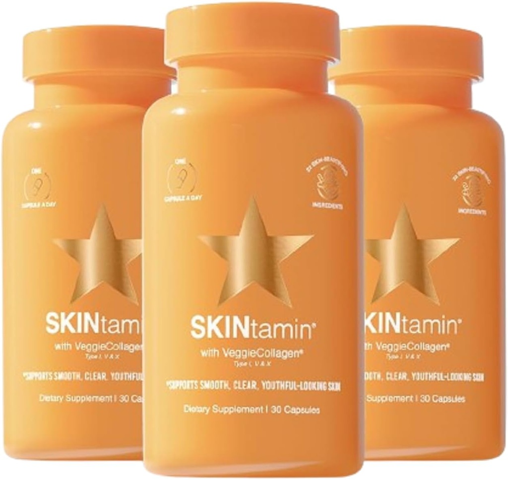 Skintamin Kasvissyöjä Collagen pillereitä ... Paras Collagen täydentää naisille tukea ihon kiinteyttä ja ryppyjä... Iho Supplement suunniteltu auttamaan vähentämään flaamilaisia (30 Count (Pakkaus 3))