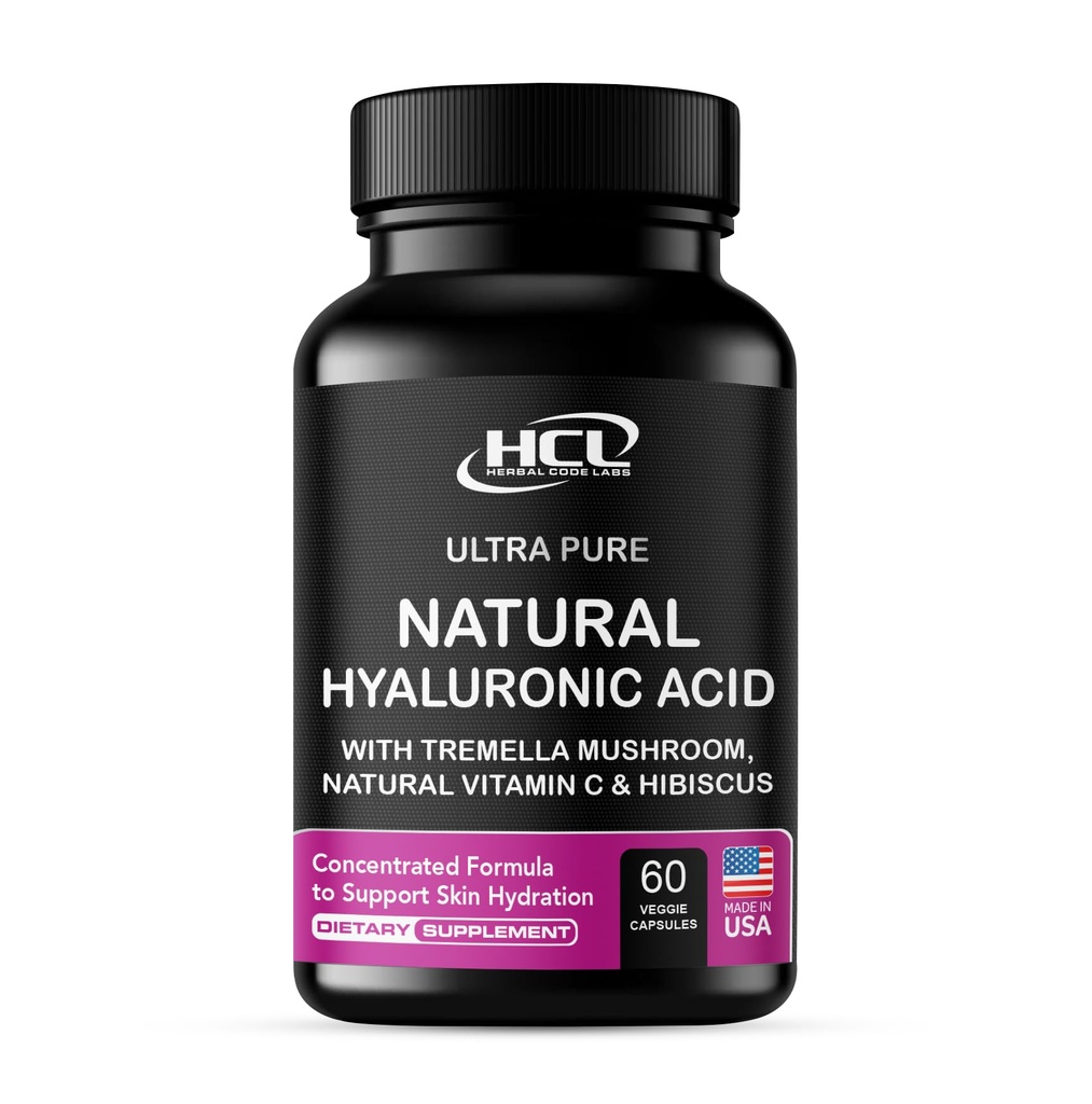 Natural Hyaluronic Acid Supplement 5X Vahvempi Hydraation pillereitä Pure Tremella Mushroom C-vitamiinia & Hibiscus - ihon täydentää Anti ryppyinen ruokavalio kapselit - hiukset kynnet vitamiineja