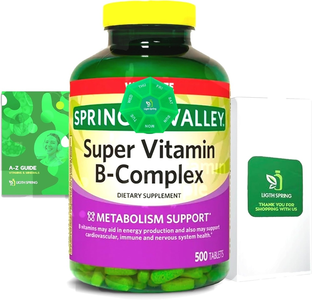 2 Pack Light Spring Super B-komplex tablettia ... B6-vitamiini, B12-vitamiini, C-vitamiini, tiamiini, biotiini, gluteeniton, täydellinen ravintolisä, jossa on kevyt ja kevätopas.