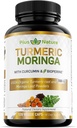 Kurkuma Moringa - Luomukurkuma lisäravinteet ja Luomu Moringa Powder - 120 kasviskapselit täydentää naisten ja miesten