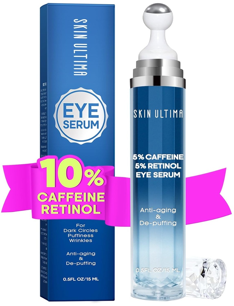 5% Kofeiini 5% Retinol Eye Cream for Dark Circles, Puffiness ja Bags, Hyaluronic Acid ja Niacinamide Under Eye Cream Anti Aging, Silmän seerumi Fine Lines, 360° Eye Hieronta Ball Roller