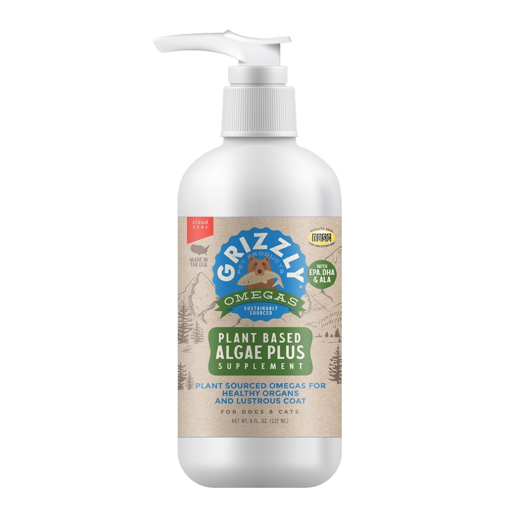 Grizzly Pet Products Algal Plus Omega 3-6-9 livsmedelsförsörjning för hundar och katter, 8 Ounce Bottle