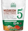 VIGOROUS MOUNTAINS Organic Mushroom Powder Supplement - USDA Certified, Lions Mane & Reishi Immunosupport, Brain Focus, Vegan, Mixes hetkessä kahvia ja smoothies (100g)
