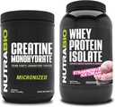 NutraBio Creatiini Monohydraatti, Mautonta, 500g ja Whey Protein Isolate, Mansikkajäätelö, täydennysosa Bundle - Lihasenergia, Lean lihasten kasvu, elpyminen, ja vahvuus