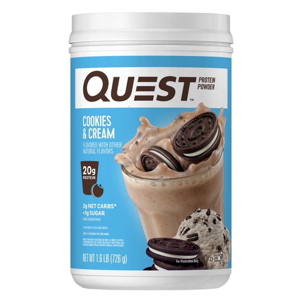 Quest Nutrition Evästeet & Cream Protein Powder, 20g Proteiinia, 1g sokeria, Low Carb, Gluteeniton, 1,6 kiloa, 24 tarjoilua