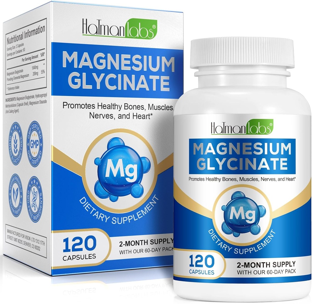 Rena Magnesium Glycinate, High Absorption Magnesium, Magnesium Supplement stöder Leg, Muscle, Nerve, Bone Health, 120 Magnesium Glycinate Capsules