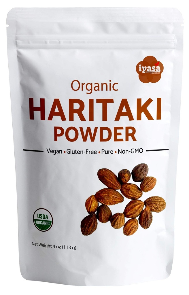 Iyasa Hallicals Organic Haritaki Powder, Harde, Harad, Terminalia chebula, Kadakapudi, Ayurveda yrtti digestion, Gas Relief, Terve Bowel toiminto, superruokaa, Resealable Pouch of 4 oz