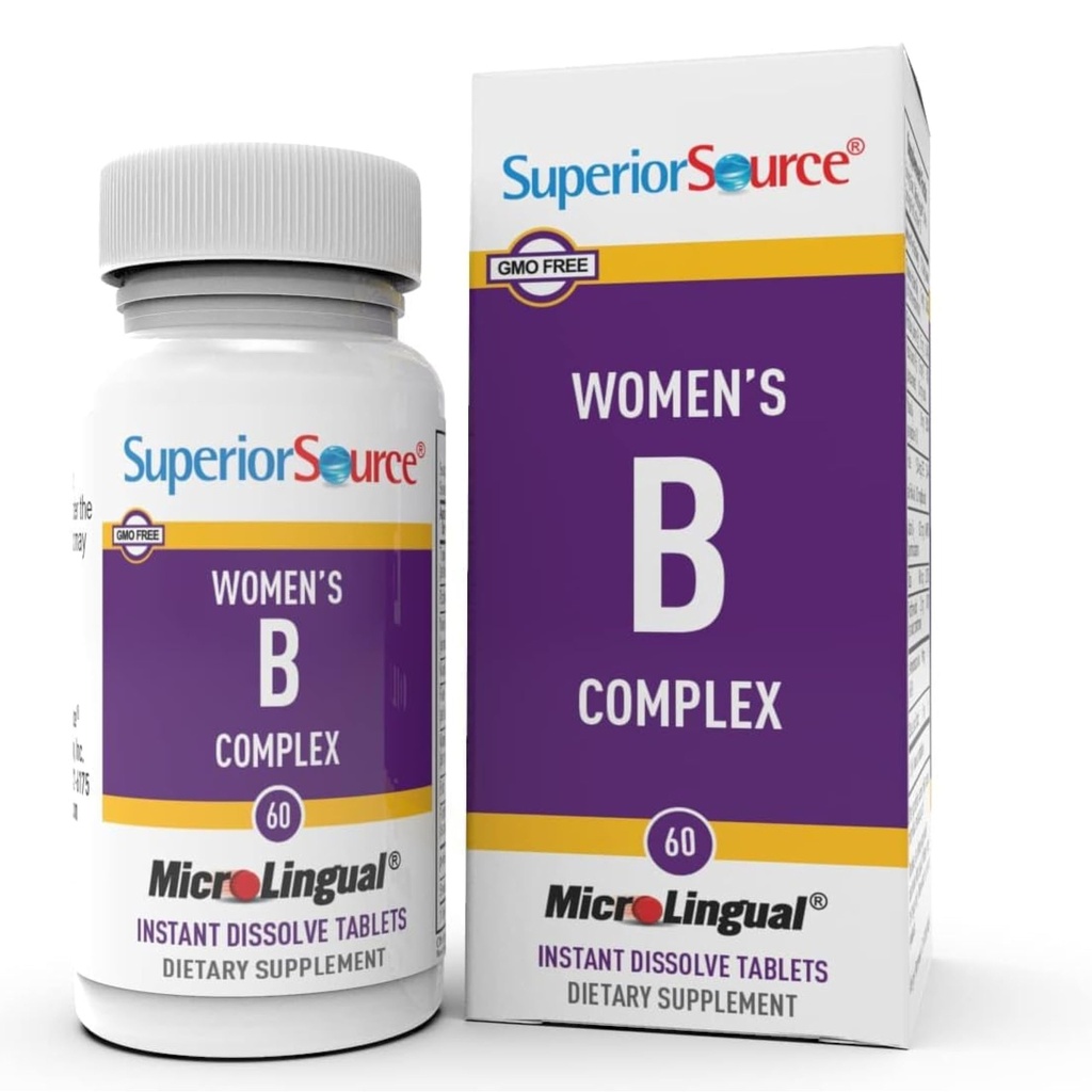 Superior Source Women's B Complex - Energistödstillägg för kvinnor - Multivitamin med vitamin B12, Vitamin B3 & More - B Vitamin Supplement Aids Heart Health - 60 Sublingual Dissolving Tablets