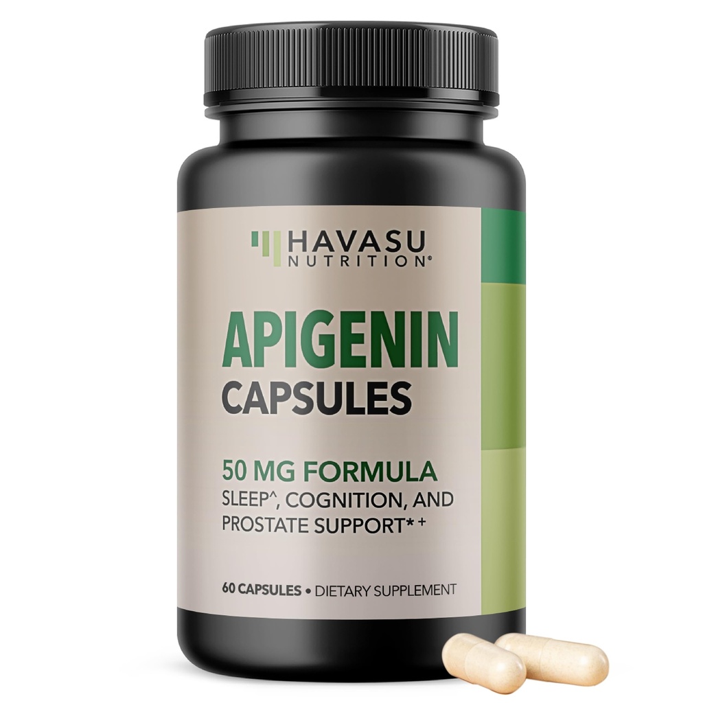 Apigenin kapslar 50mg - 60 greve, Vegan, icke-GMO, Sleep & Cognitive Support Supplement - Chamomile Flavonoid för avkoppling, prostata hälsa, Melatonin-Free, Liposomal Formel för förbättrad absorption