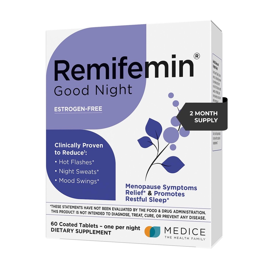 Remifeminen Good Night - Menopause Oireet Relief & Levollinen Sleep Support - Kliinisesti todistettu ainesosat - Menopause Lisäravinteet - Musta Cohosh - Estrogeenivapaa - Valmistettu Saksassa - 60 tablettia