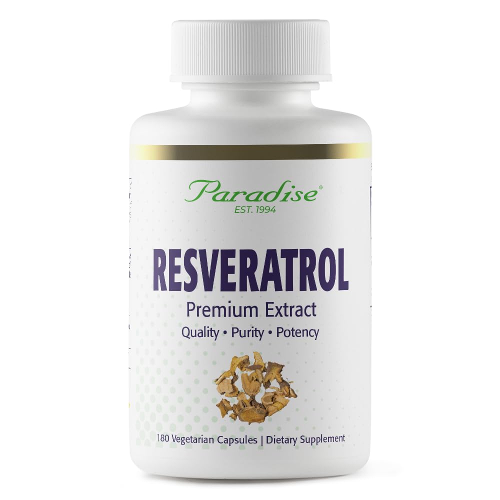 Paradise Yrtit Resveratrol, Antioksidantti, Super Potent, Ultra Pure, Vegan, Ei GMO:ita, Gluteeniton, 180 kasvissyöjän kapselit