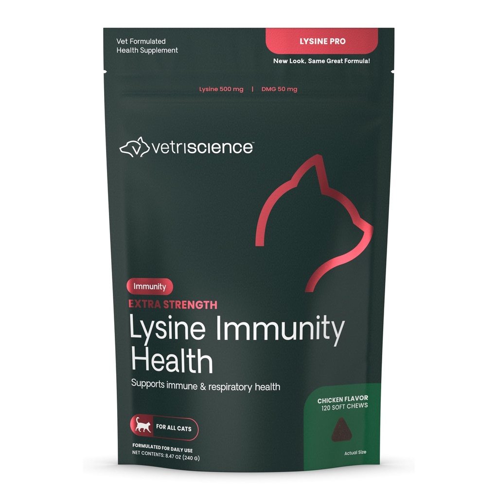 VETRISCIENCE Extra Strength Lysine Immuniteetti terveys purukumia - immuniteetti täydentää kissat kaikenikäisiä - tukee immuunitoimintoa, silmien terveys & sydän-ja verisuonitoiminta - 120