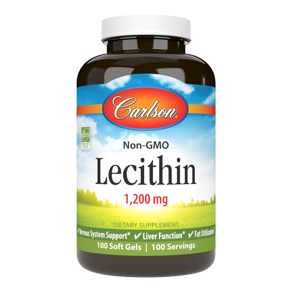 Carlson - Lesitiini, muu kuin GMO, 1200 mg, hermoston ja maksan toiminta, valkaisematon soijalesitiini, 100 Sofigeliä