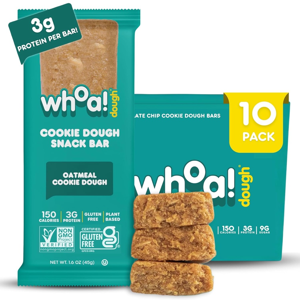 Dough syötävä Cookie Dough Bars- Certified non-GMO, Kosher ja Gluteenittomat Bars - Terveellinen Välipala Foods - Kasvipohjaiset välipalat valmistettu todellisia ainesosia - kaurakeksi Dough - 10 Pack