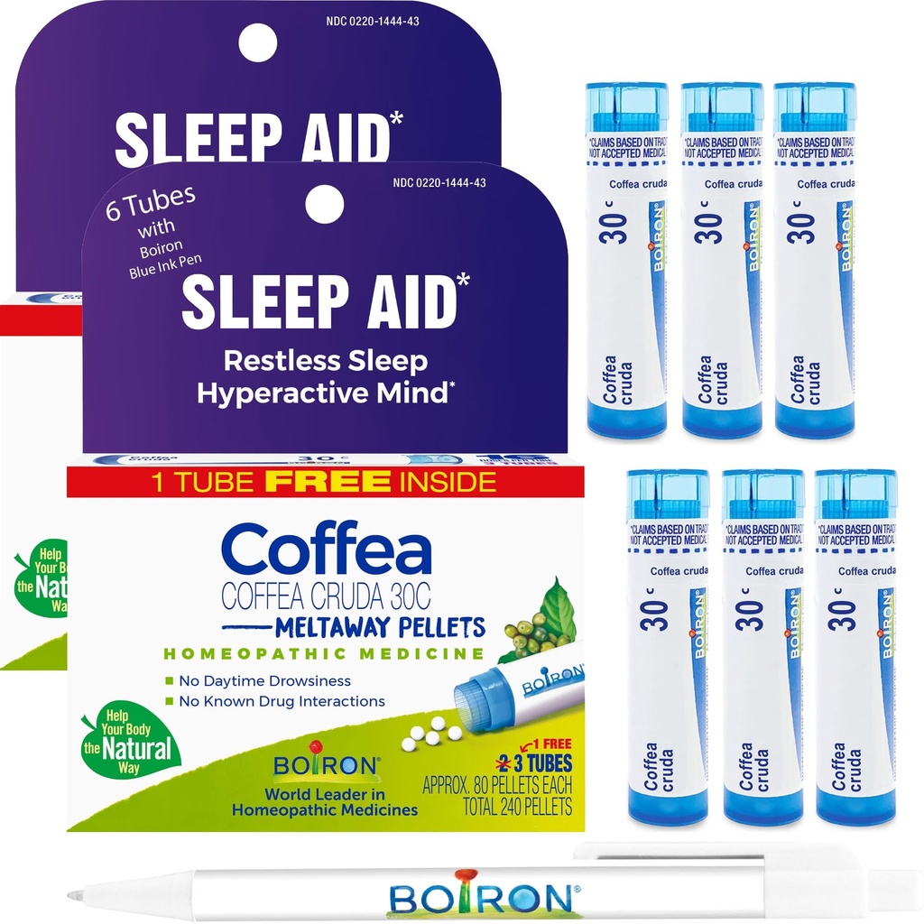 Boiron Coffea Cruda 30C - 6 Yhteensä siniset putket - Homeopaattiset uniapu levottomille unille, mielen hyperaktiivisuus, kilpa-ajatuksia ja vaikeuksia nukkua sinisellä mustekynällä