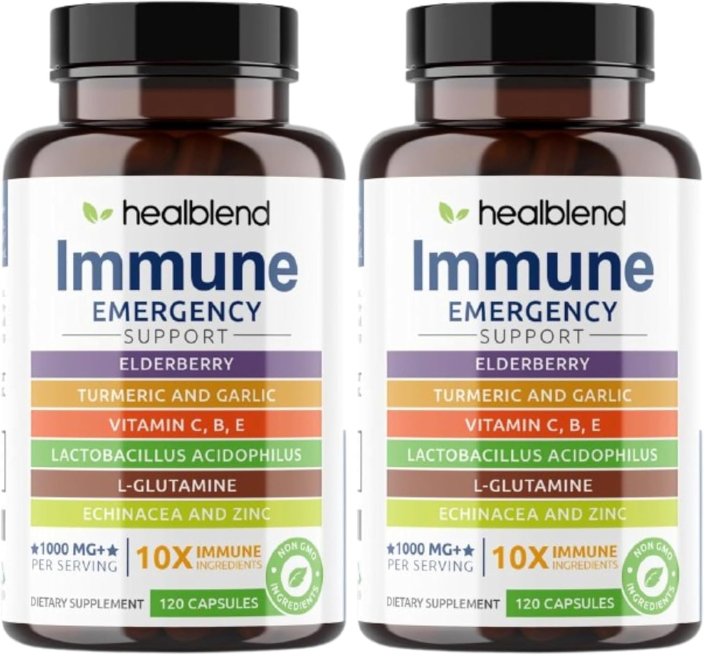 Parannusaine 10 in 1 Immunosupport Supplement Booster Elderberry, Sinkki, Echinacea, Turmeric, Lactobacillus Acidophilus, aikuisille (2 pakkaus)