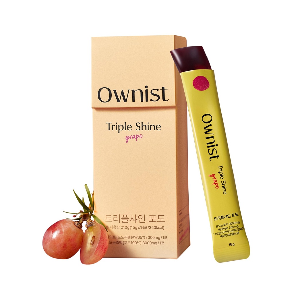 Ownist Triple Shine Grape Jelly On-The-Go - Tavoitteet Tummat kohteet ja ihon kirkastuminen, sisältää BelightTM, vitamiinit B, C - 14 Stick Packs