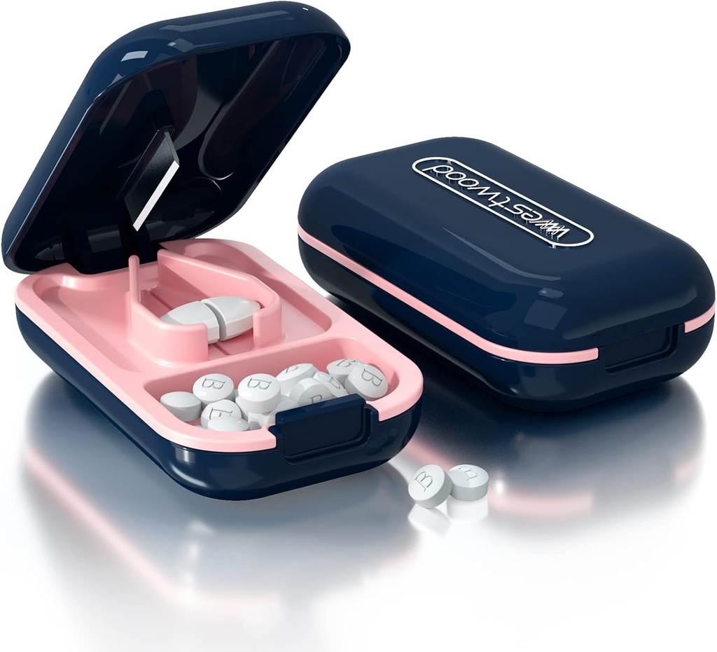 Pill Cutter, Pill Splitter för att skära små piller eller stora piller i hälften, skär piller, vitaminer, tabletter, rostfritt stål Blade, Travel Sized (Pill Cutter, Blue)
