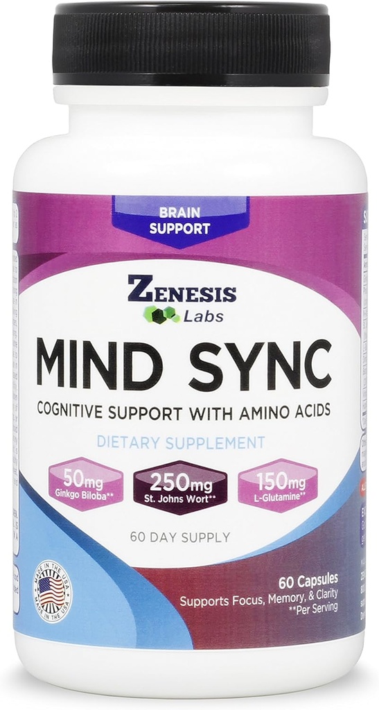Zenesis Labs Mind SYNC - 60 kapselia, joissa Ginkgo Biloba, St John's Wart & L-glutamiini - Ole hyvä ja lue arvostelut