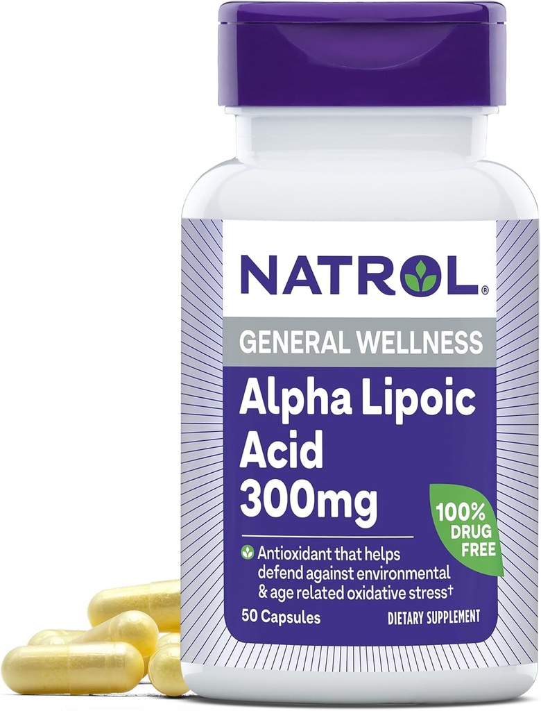 Natrol Alpha Lipoic Acid 300 mg, Kosttillskott för allmän Wellness, 50 kapslar, 50 dagars leverans