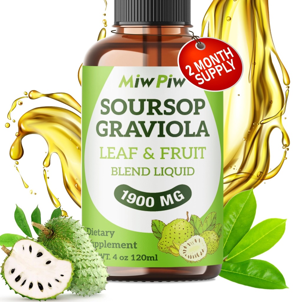 Soursop Liquid Drop 4 Floz for Cell Support & Regeneration, Immuuni Boost, Rentoutua, Maksa ja uni, Soursop Bitters Liquid, Herbal Goodness, Sokeri/Gluten vapaa, luonnollinen maku