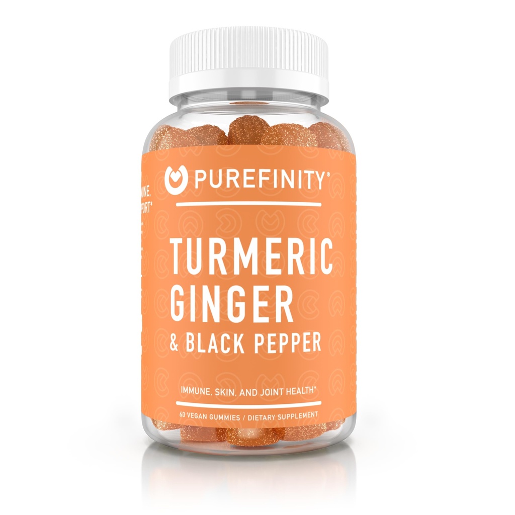 PUREFINITY Turmeeric ja inkivääri täydentää Gummies mustapippuri, Joint Support Curcumin Chewables herkullinen maku ... gluteeniton, ei-GMO, Vegan, 60 Count