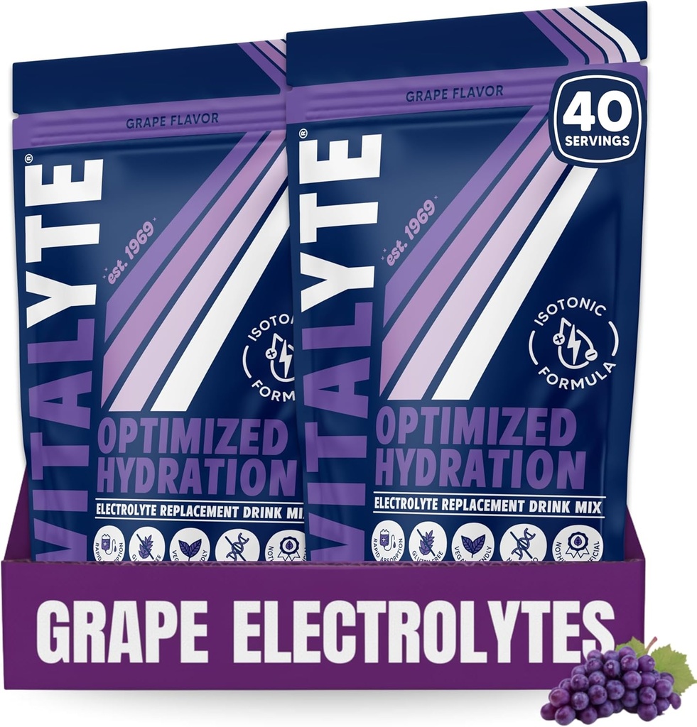 Vitalyte Electrolyte Powder Drink Mix, Isotonic Electrolyte Hydration Mix, Gluteenittomat Post Treenout Powder Mix, 2, 35 oz pakkaus. Jokainen, rypälemaku