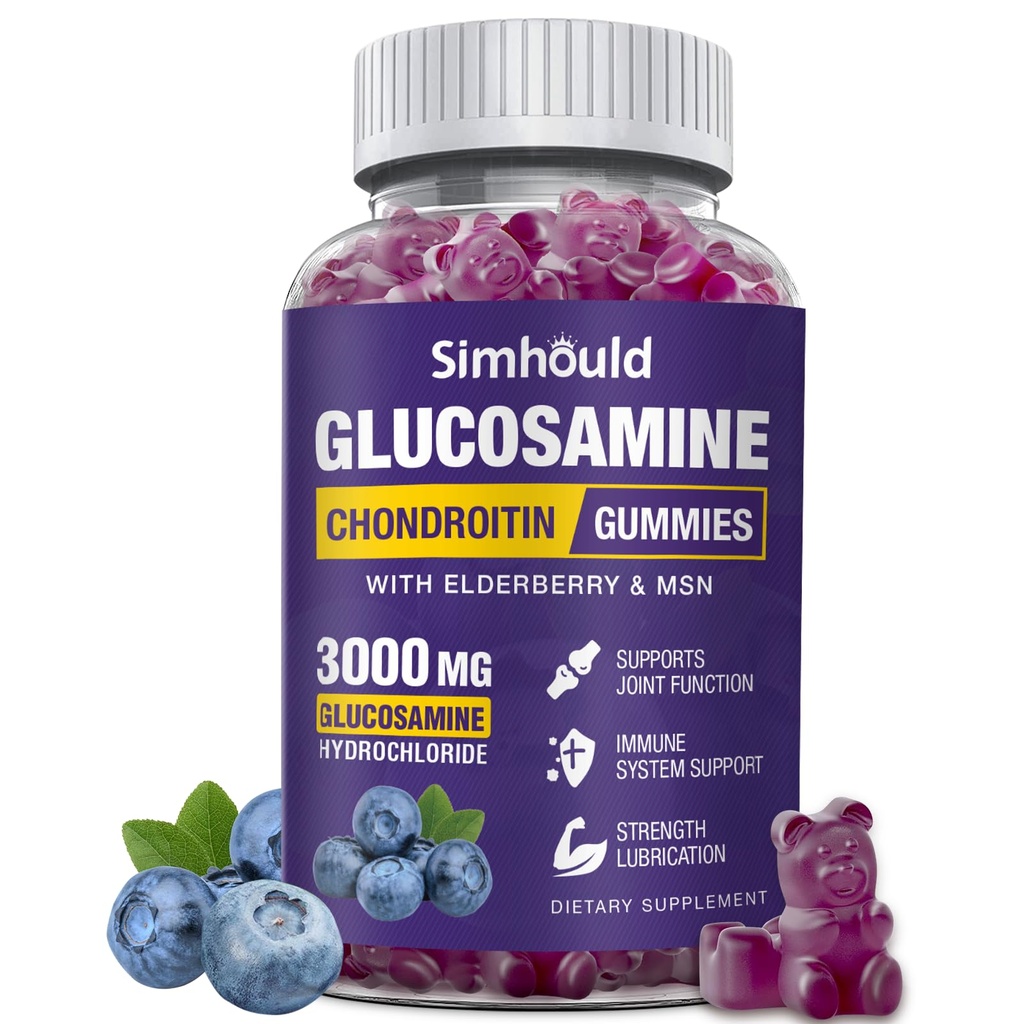 Glukosamiini Chondroitin Gummies - 3000MG Extra Strength yhteinen tuki täydentää MSM & Elderberry, joustavuus, antioksidantti Immuuni tuki Gummy aikuisille, miehet & naiset