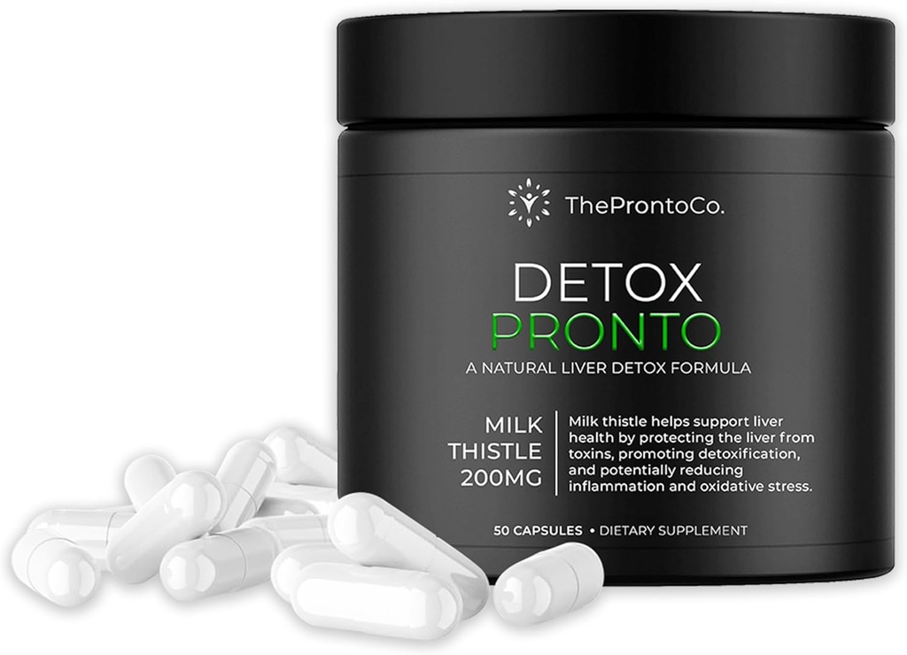 Pronto Liver Detox Supplement - Milk Thistle Extract 200mg, Liver Cleanse & tuki pillereitä, Detox Formula maksan terveys, 50 kapselia
