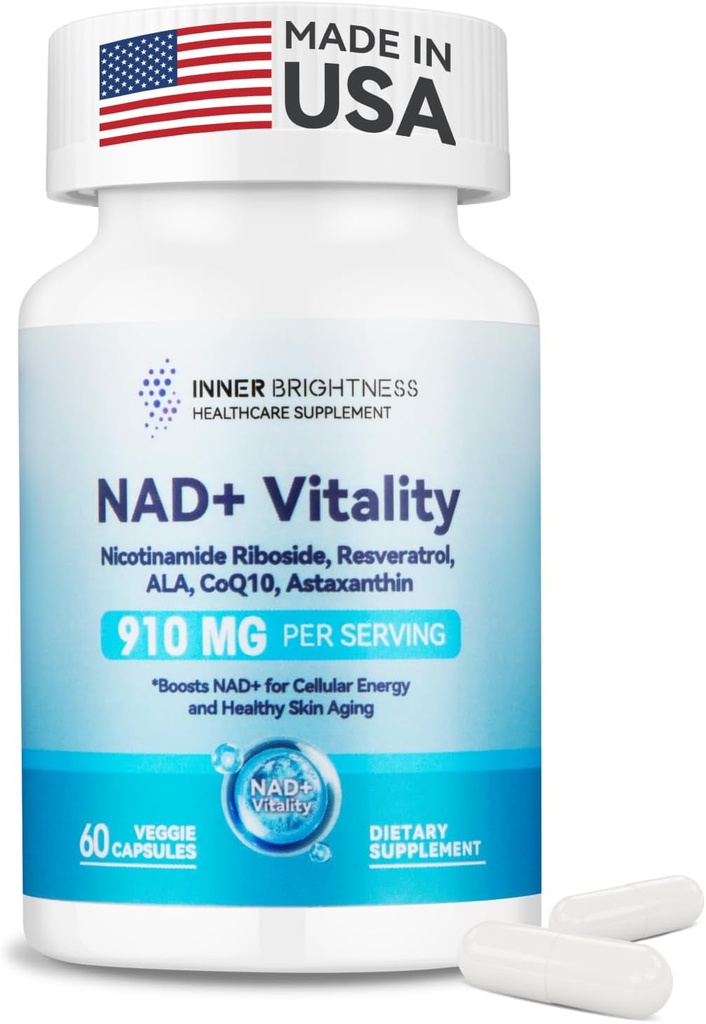 NAD+-lisäaine naisille, 900MG Nikotinamidi Ribosidi (NR), Resveratrol, CoQ10, Alfa-lipoiinihappo, Astaksantiini - tukee solujen energia & korjaus, terve ikääntyminen - 60 kasvissyöjä kapselit