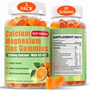 Calcium Magnesium Zink Gummies för vuxen: 1200mg Calcium Citrate 400mg Magnesium Glycinate med D3 B12 - Sugar Free High Absorption Supplement för kvinnor Män (60 greve( 2))