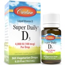 Carlson Super Daily D3 4000 IU (100 mikrog), Heart & Immuno Health, Hampaat ja luun vahvuus, makuamaton, 365 tippaa