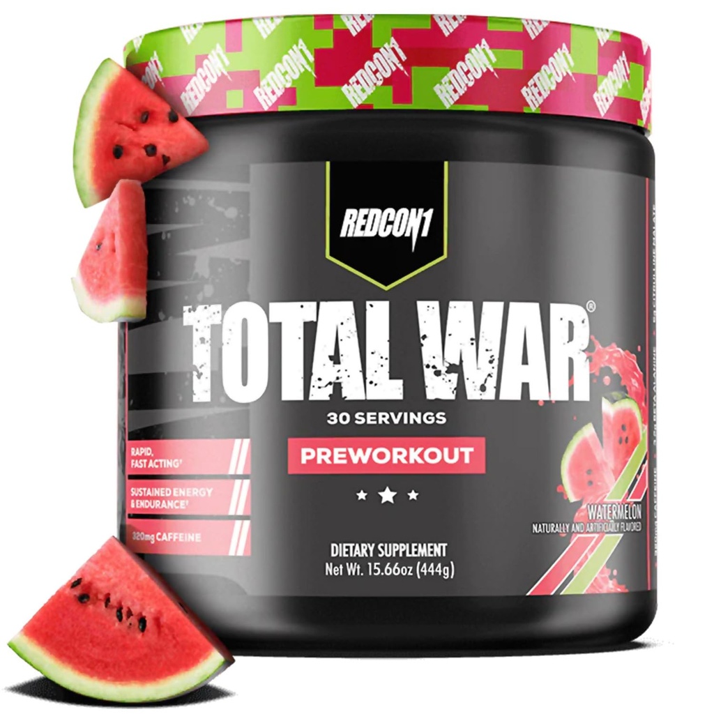 REDCON1 Total War Pre workout, Watermelon - L Citulline, Malic Acid, Green Tea Leaf Extract Pump Boosting Pre workout naisten ja miesten - 3.2g Beta Alanine vähentää uupumus (30 Servings)