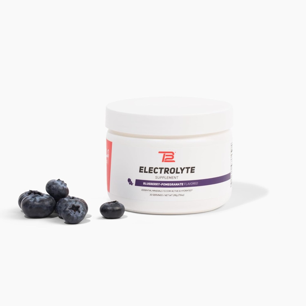 TB12 Electrolyte Powder Blueberry Pomegranate - Mineral-Rich Electrolyte Powder för snabb Hydration av Tom Brady - Naturlig, Låg socker, Vegan, Gluten-Free, Lätt att Mix - 30 portioner (1 Jar)