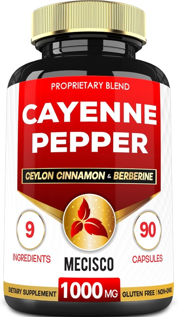 Cayenne Pepper kompletterar med gurkmeja Curcumin Root, Berberine HCl, Ceylon Cinnamon Bark & More - 90 kapslar - Stöd Digestion Health, Immune System & Body Balance