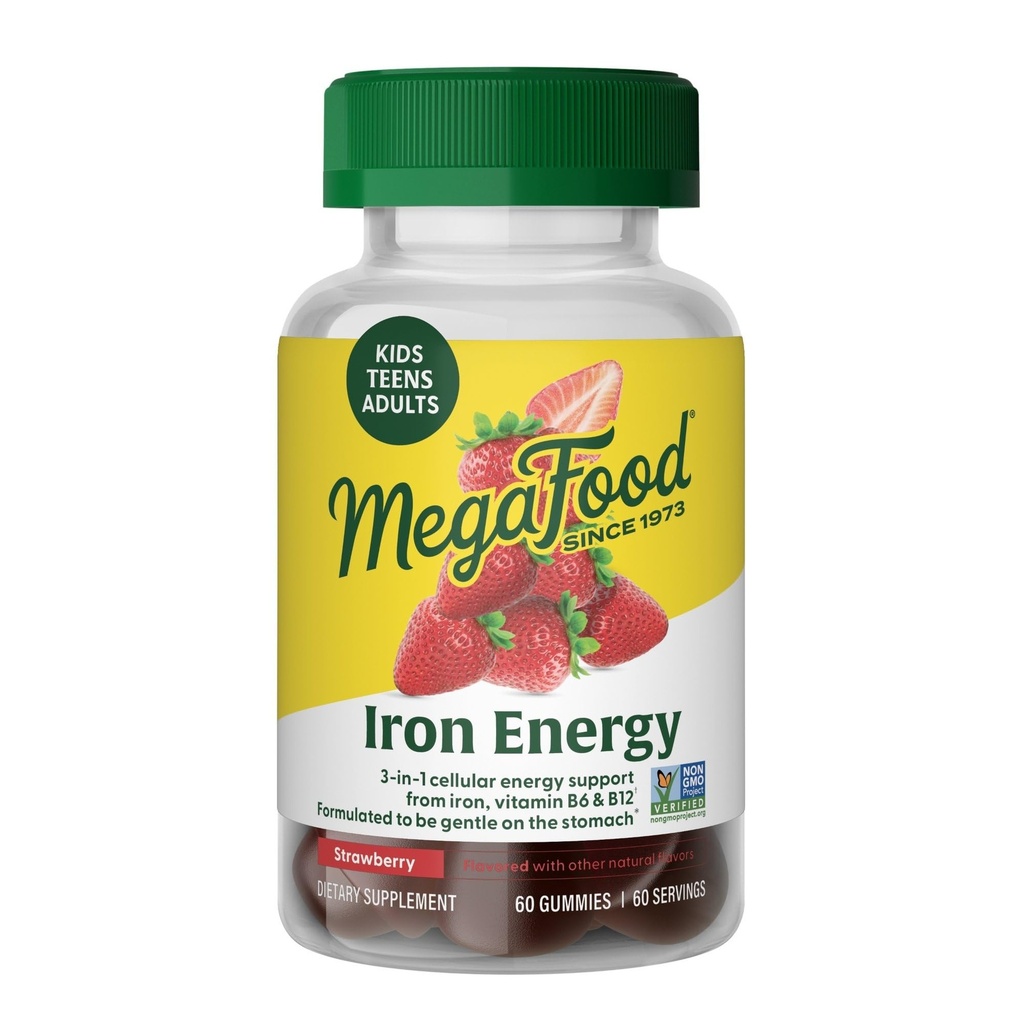 Megafood Iron Energy Gummies, Iron Supplement for Women, Miehet, Teini & Kids kanssa B12 & B6, vitamiineja, alkaen Makers of Blood Builder Supplement, Mansikka maku 60