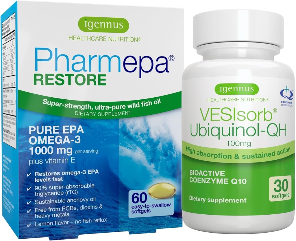 Pharmepa Restore EPA & VESIsorb Ubiquinol-QH CoQ10 Heart Health Bundle, av Igennus