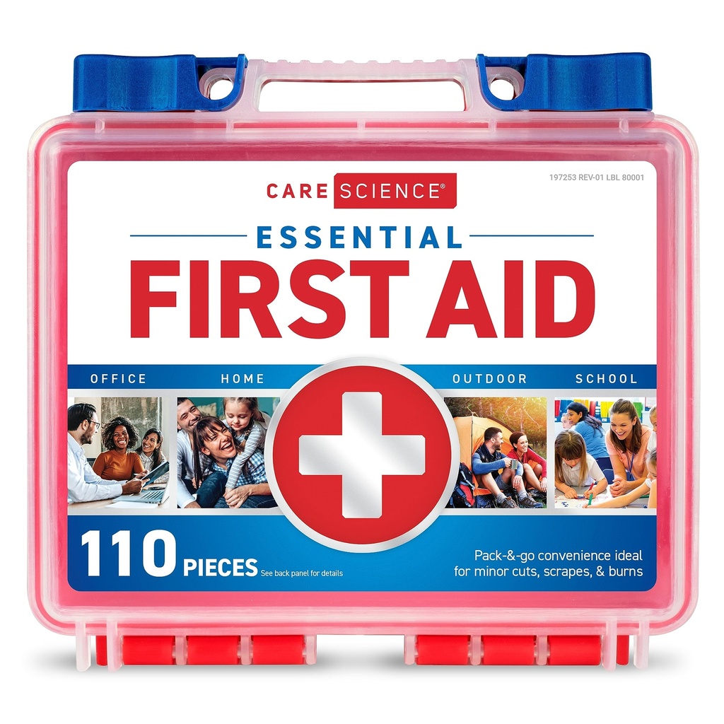 Care Science First Aid Kit, 110 bitar | Professionell användning för resor, arbete, skola, hem, bil, nöd, överlevnad, camping, vandring och mer