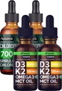 NUSAVA Mauttomat D3 K2 Drops ja klorofylli neste drops Bundle - Potent Liquid Vitamiins for Heart, Joint, Energy, & Immuuni tuki - ei-GMO, Gluteeniton, 2pk Each