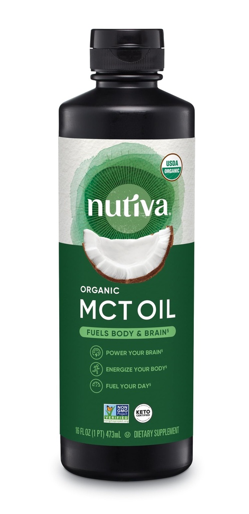 Nutiva Organic MCT Öljy, Kosher, Keto Friendly, USDA Certified Organic, Ei-GMO, 16 Fluid Ounce (Pakkaus 1)
