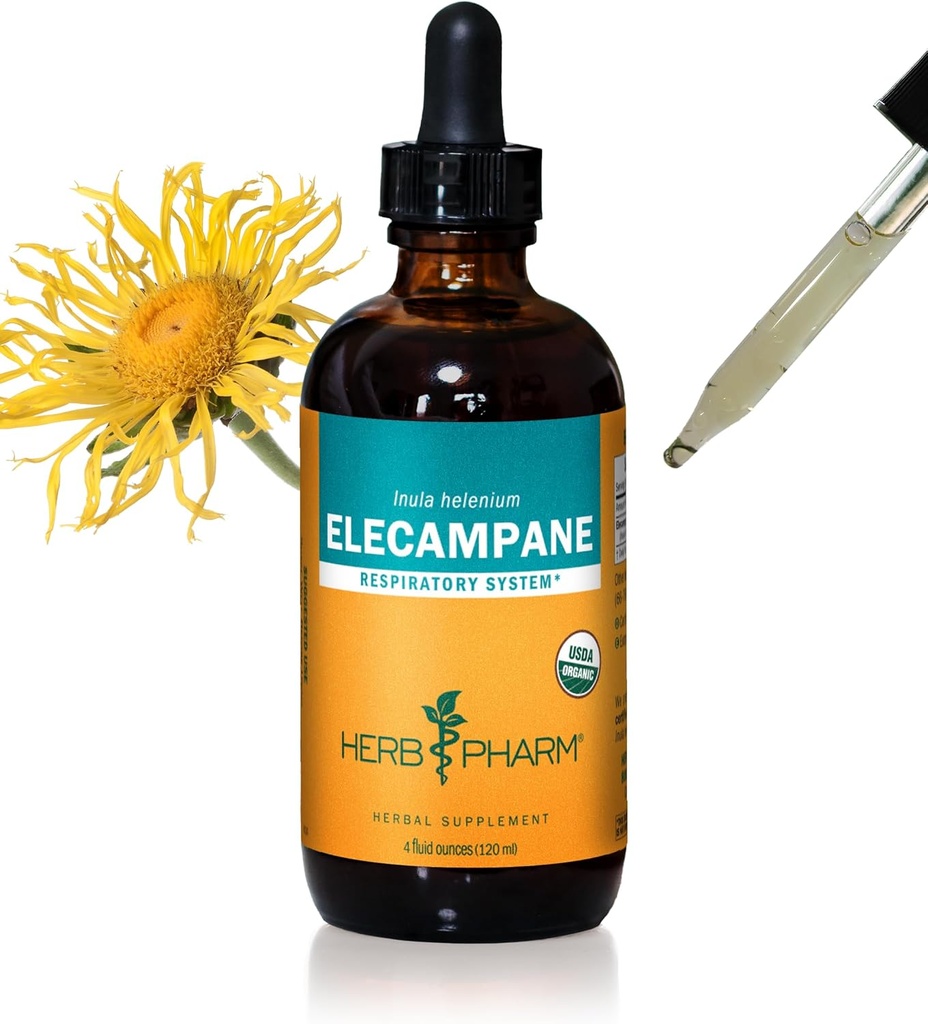 Herb Pharm Certified Organic Elecampane Liquid Extract för andningssystemet Support - 4 Ounce