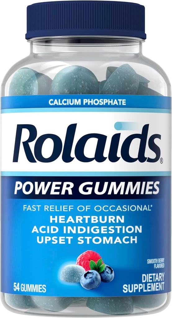 Rolaids Power Gummies, nopea helpotus satunnainen närästys ja happamuus, ravintolisä, Smooth Berry, 54 Gummies