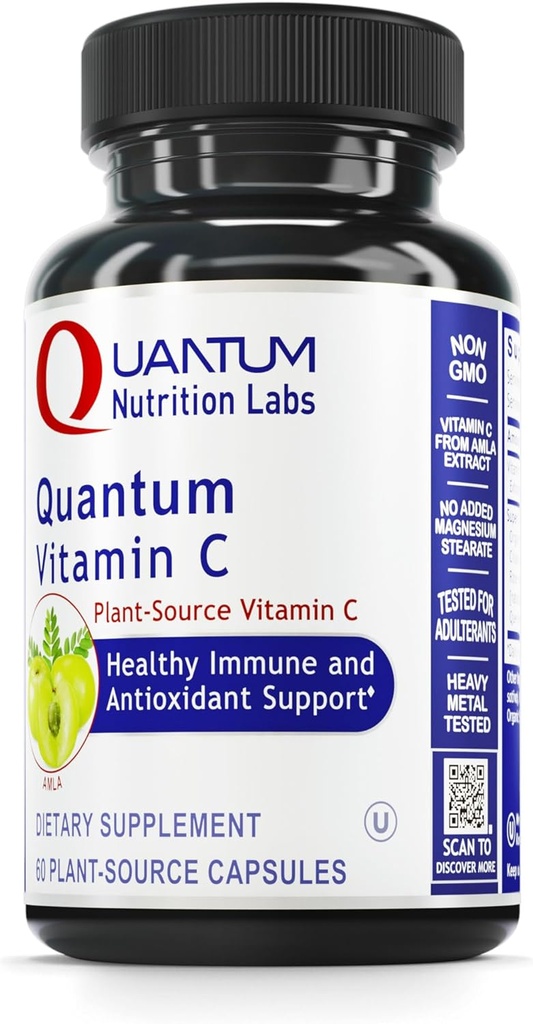 Quantum Nutrition Labs Kvantti C-orgaaninen luonnollinen C-vitamiini täydentää naisille ja miehille, Koko ruoka C-vitamiinin lähde, puhdas Bioflavonoidit, ja Amla, Aids Immuno Support- 60 Vegaanikapselit