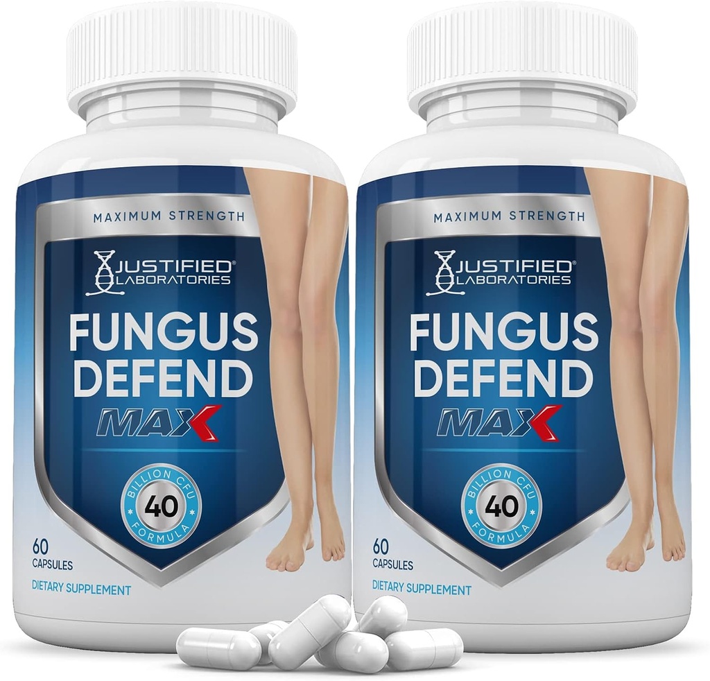 Justifierade laboratorier (2 Pack) Fungus Defend Max Pills 40 miljarder CFU Probiotic 120 kapslar