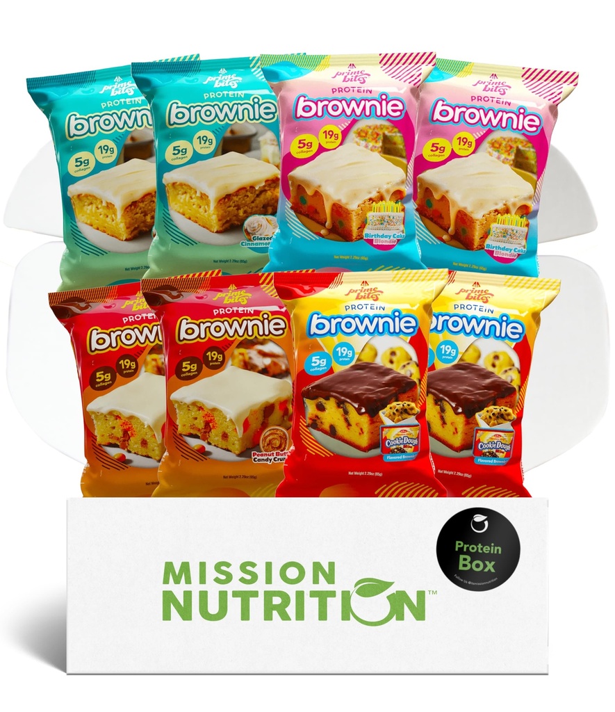 Prime Bites Protein Brownies Variety Pack Blondies - High Protein (19g), Collagen & Whey Protein, Low Sugar - 8 Count Snack & Lahjalaatikko