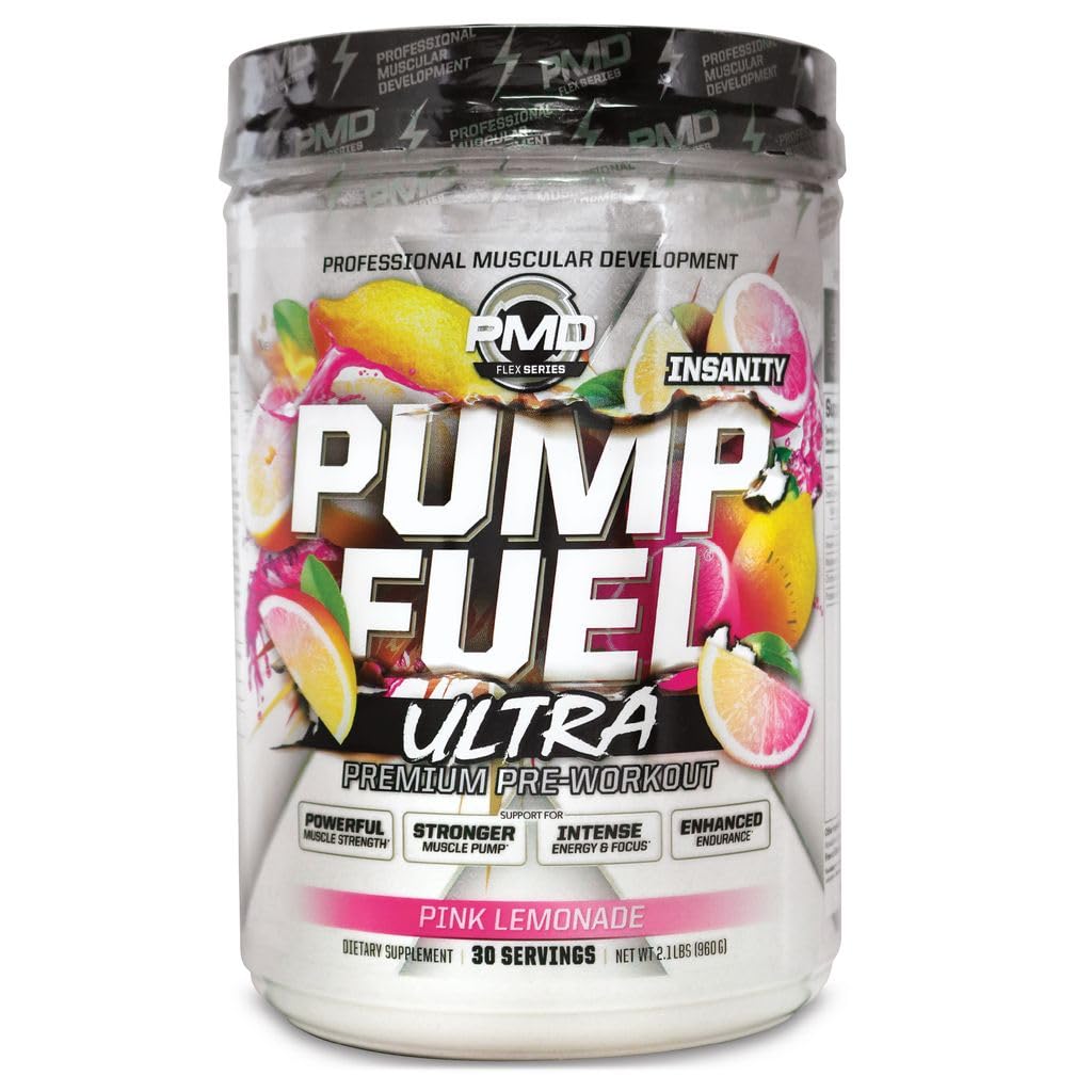 PMD Sports Pump Fuel Ultra Insanity - Premium Pre Treout Powder & Muscle Pump, Suurempi Focus, Endurance & Recovery, Premium Creatiini, Arginiini & Beta Alanine - Pink Lemonade (30 Servings)